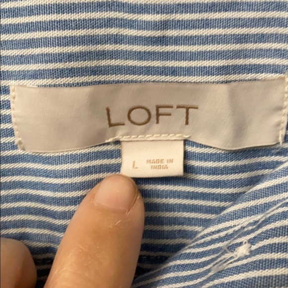 Loft blue striped button down top size L - Picture 5 of 11